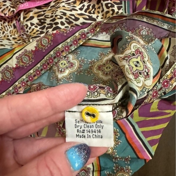 NWT Johnny Was Patch Finn Multicolor V Neck Long Sleeve Silk Blouse Small - Picture 10 of 13